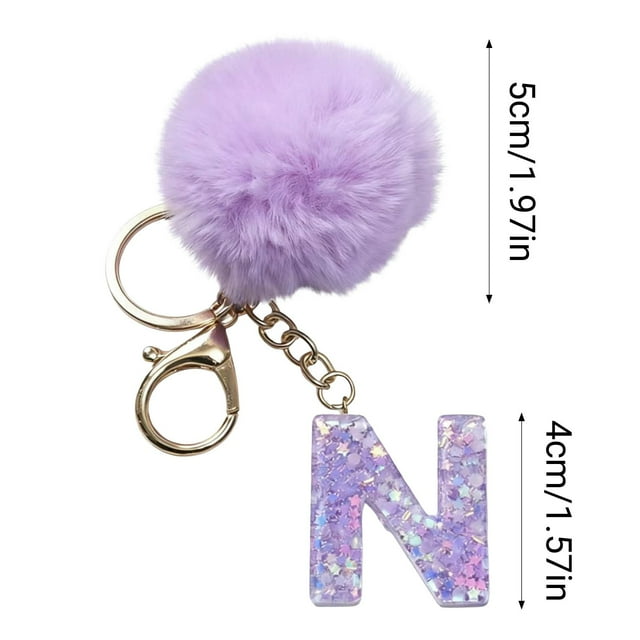 cpengpj Purple Velvet Letter Pendant Keychain, 26 Alphabet Charms for Backpack, Personalized Initials Gift