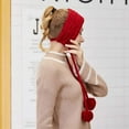 thumbnail image 4 of Winter Tie Knitting Warm Ear Protector Plush Hair Ball - Khaki, 4 of 6