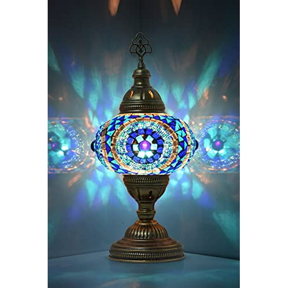 MOZAIST Turkish Lamp, Mosaic Table Lamp, Antique Moroccan Decorative Glass Bohemian Vintage Lamp Shade, Small Desk Tiffany Bedside Stained Glass Lamp with US Plug and E12 Socket