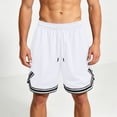 thumbnail image 2 of Bpyeka Big & Tall Men's Striped Trim Basketball Shorts, Elastic Drawstring Waist Quick Dry Loose Fit Breathable 5 Inch Sport Bottoms for Running, 3XL-5XL, White, 2 of 9