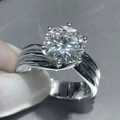 2.00Ct Round Cut Real Moissanite Wedding Band Ring 14k White Gold Plated Silver