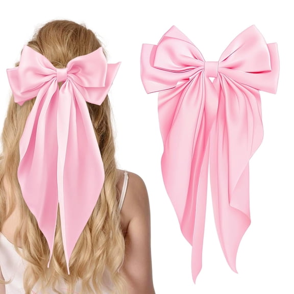 BZCOE Large Satin Bow Barrettes Clips in Pink - Hair Accessories for Women Elegant Hair Jewelry for Women