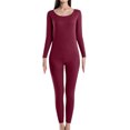 thumbnail image 1 of Qarigey Conjunto de ropa interior de mujer Calzoncillos largos térmicos de color sólido Calzoncillos cálidos para clima frío Baselayer Ropa Ropa interior vino tinto mujer, 1 of 6