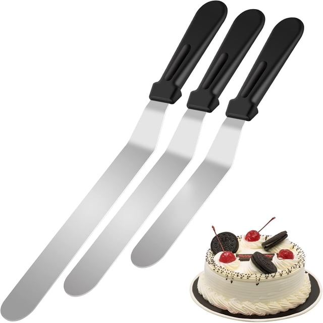 Espátula para tartas, juego de espátula para glaseado con 6, 8, 10 pulgadas, cuchillas de acero inoxidable para decoración de pasteles, juego de espátulas para glaseado con mango en ángulo (