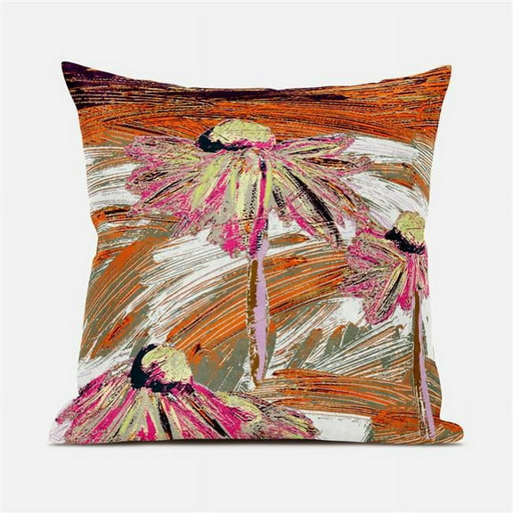 Hawaii Floral Oil Duo Indoor/Outdoor Pillow with Removable Cover in White Orange Pink18x18