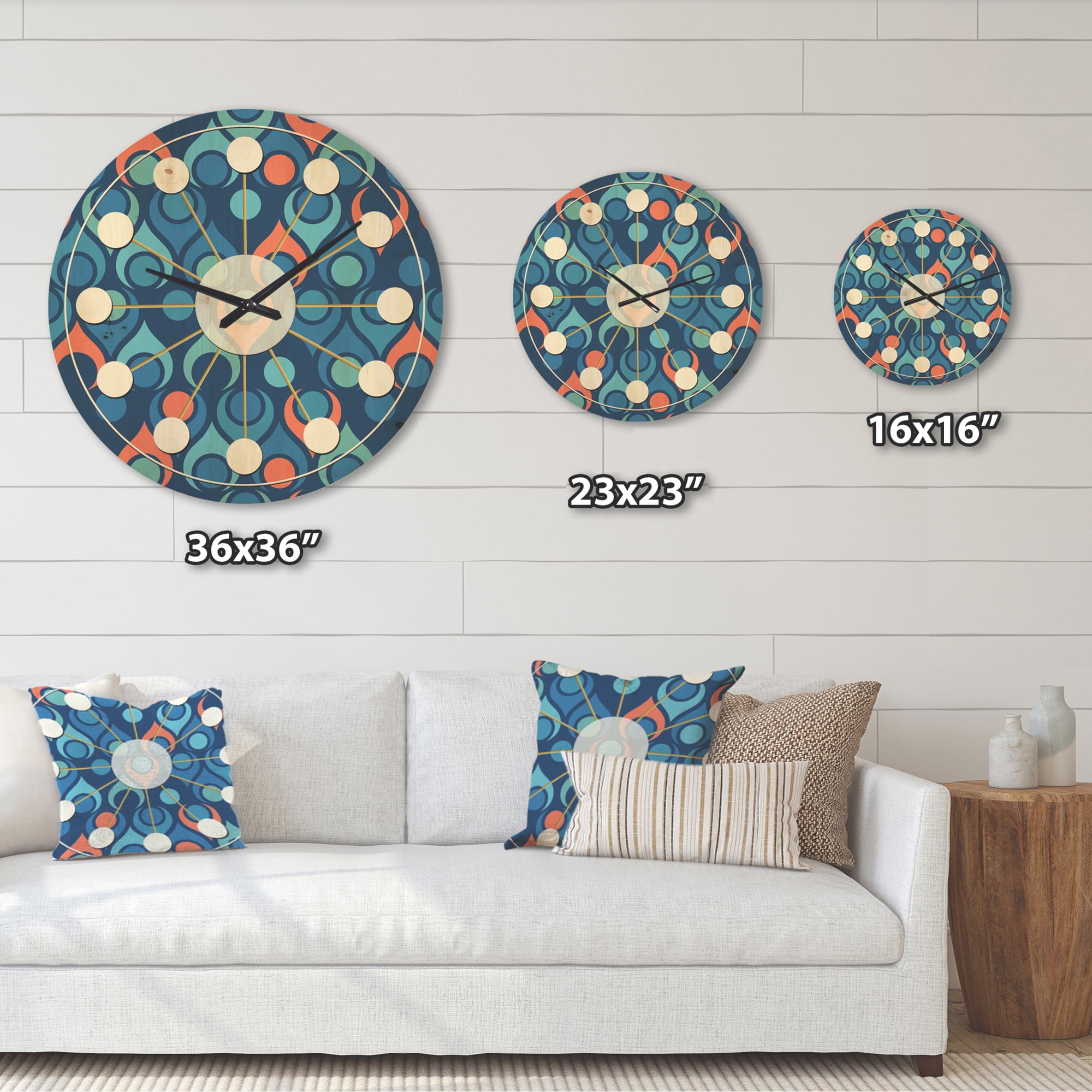 Designart 'Abstract Retro Drops X' Mid-Century Modern Wood Wall Clock