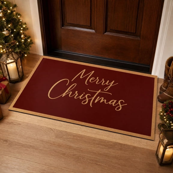 Merry Christmas Door Mat for Front Door Entryway, 47.24x23.62inch, Red Welcome Decorative Doormat Floor Rug for Indoor Outdoor