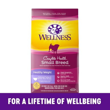 Wellness Complete Health Natural Dry Small Breed Healthy Weight Dog Food, Turkey & Rice, 12-Pound Bag