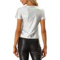 thumbnail image 3 of MODA NOVA Metallic Tees for Juniors V Neck Party Clubwear Shiny Top, 3 of 5