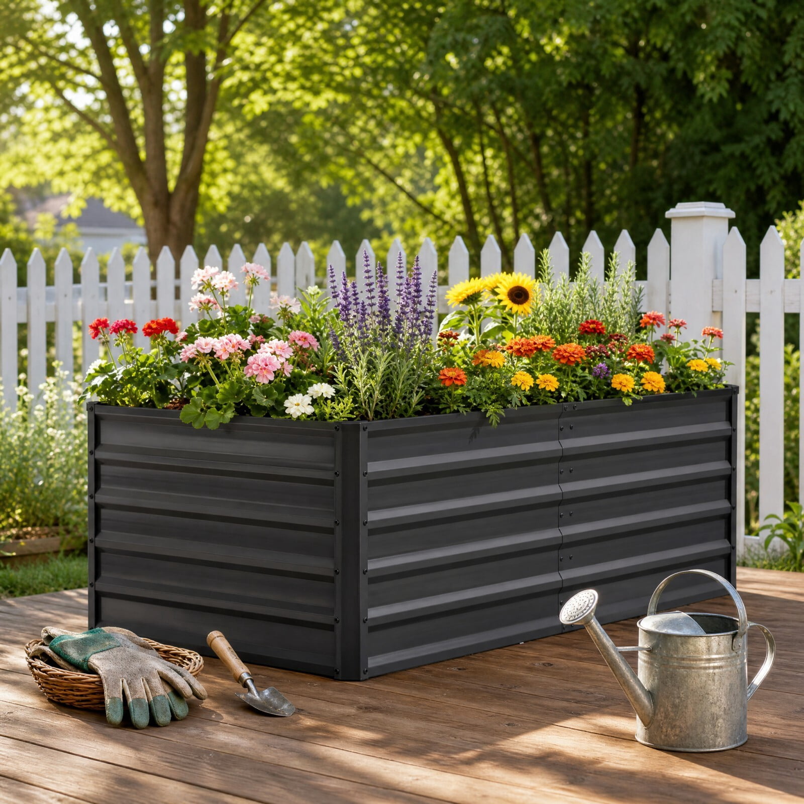 Kelno Galvanized Metal Raised Garden Bed 6x3x2ft Outdoor Planter Box for Vegetables Flowers Herbs Open Bottom Rectangular Raised Bed, Dark Gray