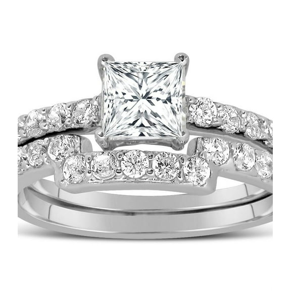 1 Carat Princess cut Diamond Wedding Ring Set in White Gold