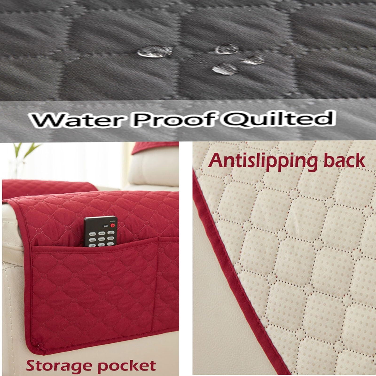 BH-JJSMGS Armrest Cover, Recliner Chair Protector,Sofa Armrest Cover,1/2/3 Seater Sofa Armrest Covers Headrest Cover Waterproof Nonslip Sofa Slipcover With Side Pocket