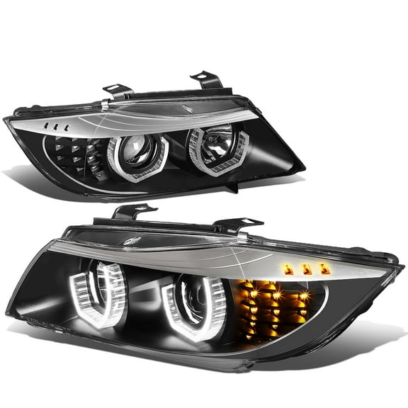 DNA Motoring 3D LED Crystal U-Halo Porjector Headlights Headlamps for 2006-2008 BMW E90 3-Series