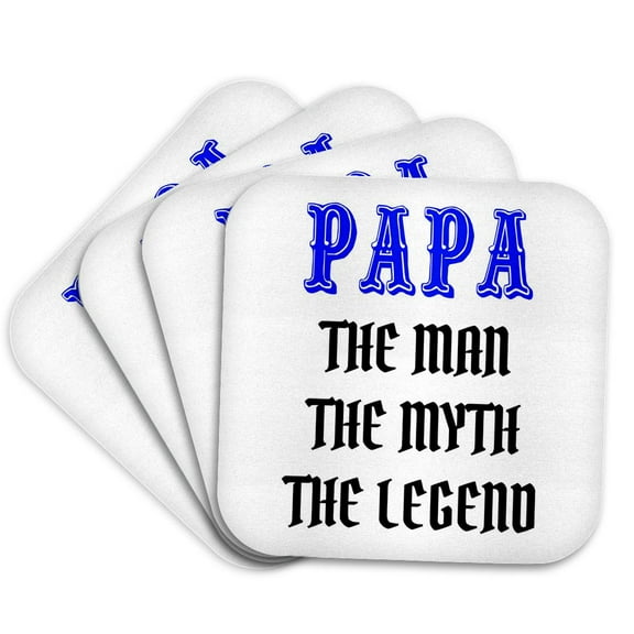 3drose, Papa, the Man the Myth the Legend, Blue and Black Lettering, Set of 4 Coasters - Soft