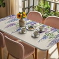thumbnail image 3 of Purple Flowers Table Cloths for 5 Foot Rectangle Tables, Weeping Spring Floral Rustic Pastoral Patio Waterproof Elastic Fitted Tablecloths, Washable Rectangular Table Cover for Camping, 3 of 8