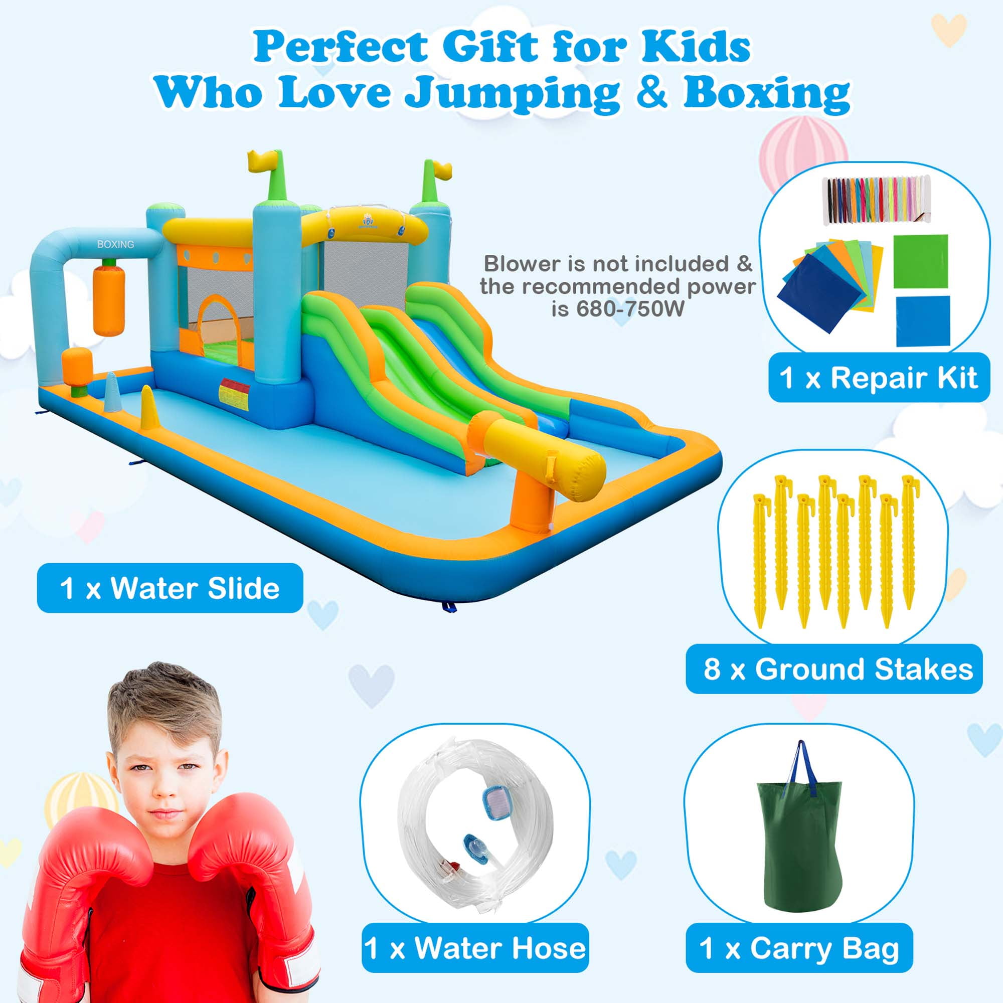 Costway Inflatable Water Slide Giant Kids Bounce House Park Splash Pool without Blower for Toddler, Bouncy Water Park