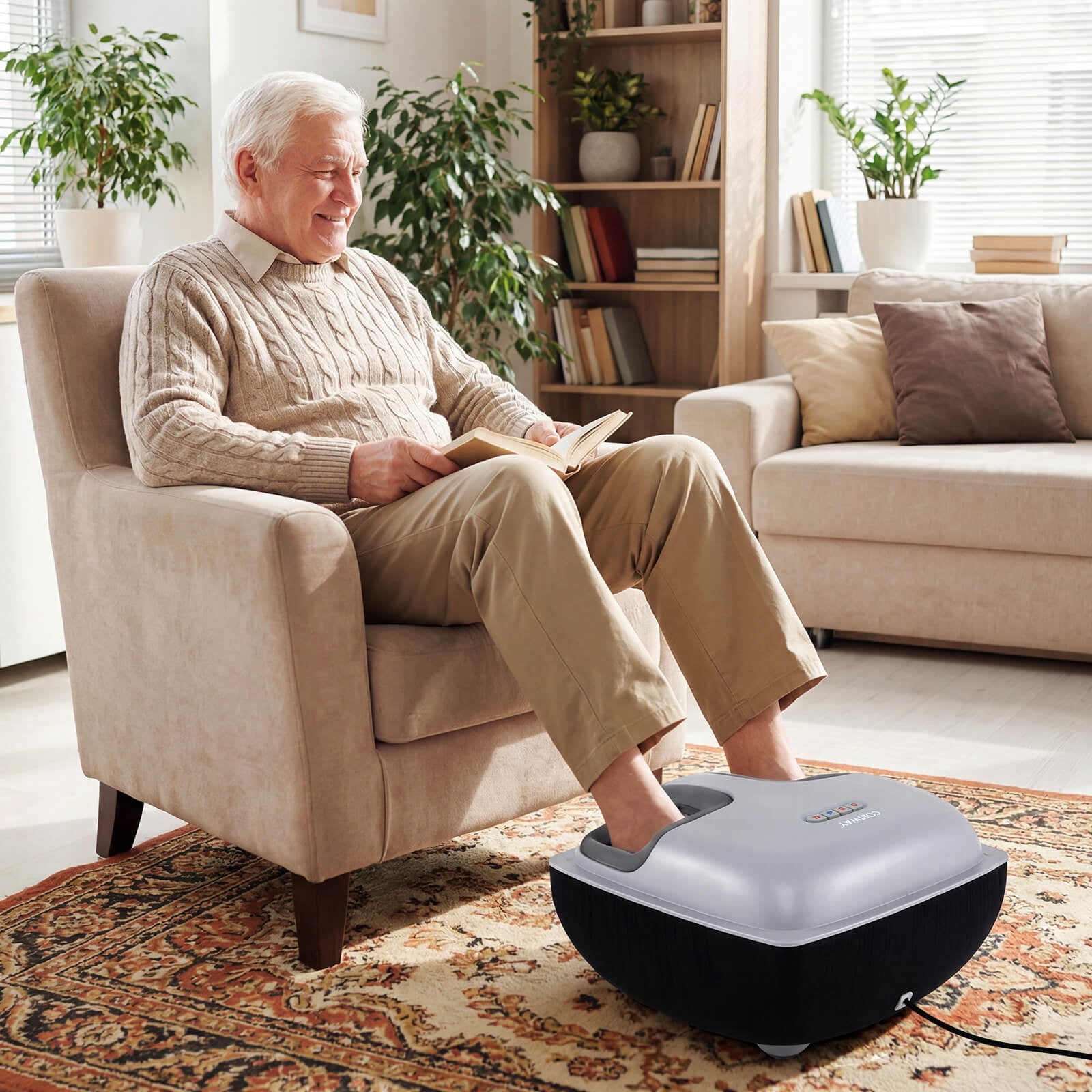 Costway Shiatsu Foot Massager with Heat, 3-Level Deep Kneading & Air Compression, Timer Black