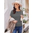 thumbnail image 6 of Women's Solid Short Sleeve Boat Neck Dolman Top with Side Shirring Trendy Casual Loose Fit T-Shirt, 6 of 7