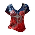 thumbnail image 4 of MEICHEN Women's V Neck Butterfly & Rose Print T Shirt Patriotic Glitter Graphic Casual Top, 4 of 4