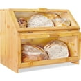 thumbnail image 1 of Bread Box For Kitchen Countertop Double Layer Bread Storage With Clear Windows, Extra Large Bread Container, Rustic Farmhouse Style Bamboo Wooden Bre, 1 of 5