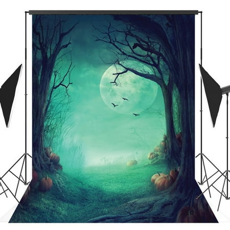 Image of GreenDecor 5x7ft Halloween Pumpkin Horror Nights Moon Mysterious Forest Costume Party Masquerade Decoration Photo Backdrops Studio Background Studio Props