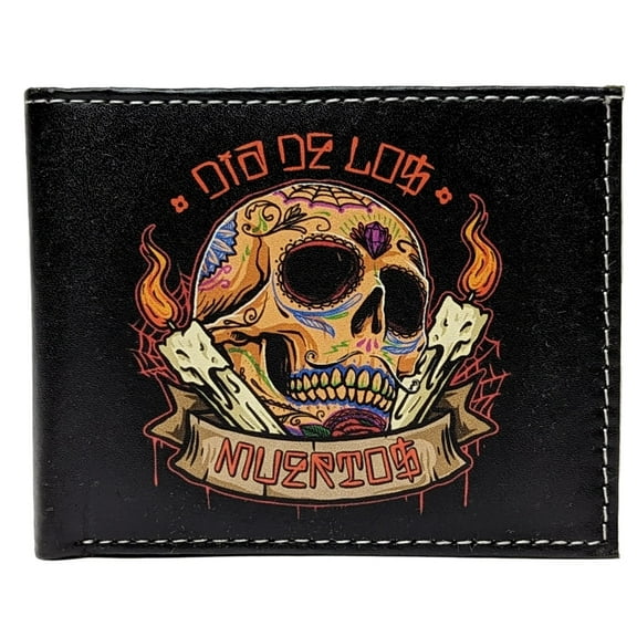 Dia De Los Muertos Day of the Dead Leather Bi-Fold Bifold Wallet