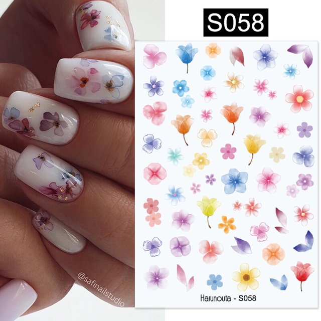 Harunouta-adhesivo 3D para uñas, calcomanías florales doradas de lavanda, línea geométrica, flor de lámina plateada, deslizadores de manicura