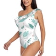 thumbnail image 2 of Fotbe Leaf Print Green Women's One Piece Swimsuits One Shoulder Swimwear Ruched Tummy Control Bathing Suits Cutout Monokini-Large, 2 of 7
