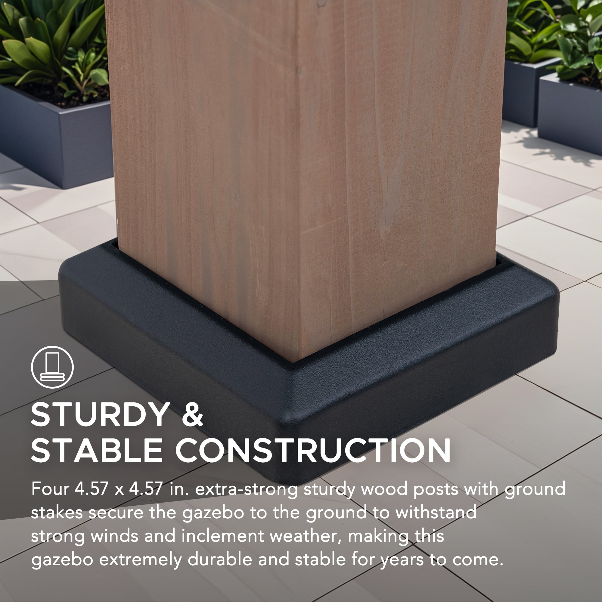 Sunjoy 11’ x 13’ Grayden Wood Gazebo , Outdoor Patio Solar Powered Hardtop Gazebo with One-Tier Metal Roof, LED Light and Ceiling Hook