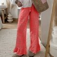 thumbnail image 3 of XFLWAM Women's Y2K Gingham Pants Wide Leg Elastic Waist Ruffle Hem Pants Casual Loose Cute Lounge Trousers Red S, 3 of 7
