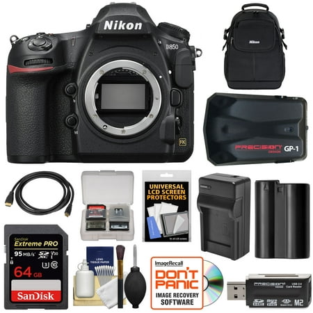 Nikon D850 Wi-Fi 4K Digital SLR Camera Body with 64GB Card + Battery + Charger + Case + GPS Adapter +