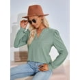 thumbnail image 2 of Blouses for Women Dressy Casual V-Neck Long Sleeve Womens Tops with Puff Sleeves Gray Green L, 2 of 8