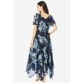 thumbnail image 2 of Roaman's Women's Plus Size Floral Sequin Flutter-Sleeve Gown – Handkerchief-Hem Maxi Dress, 2 of 5