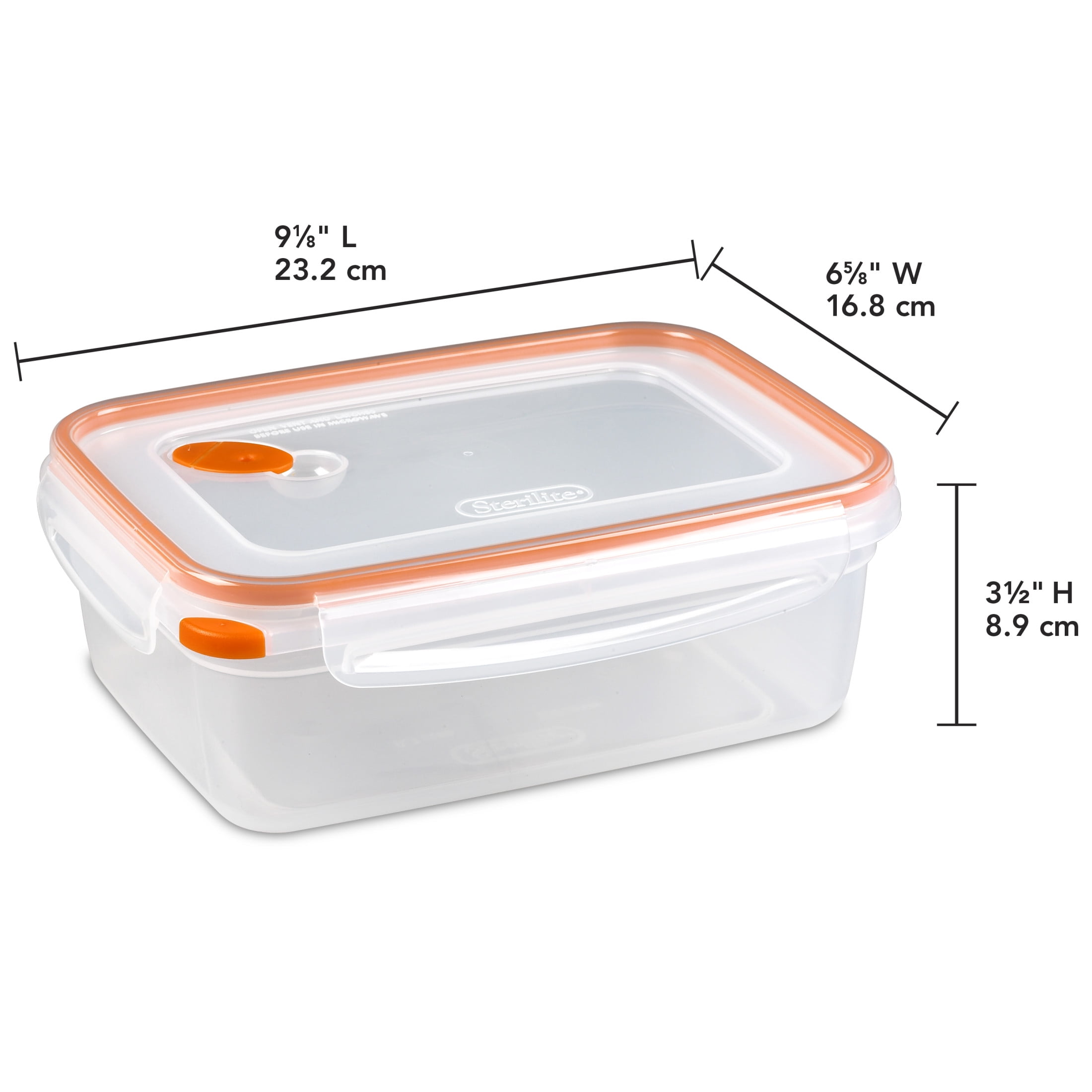 Sterilite Ultra•Seal™ 8.3 Cup Rectangle, Latching Food Storage Container, Airtight Watertight Seal, Orange, 6 Count
