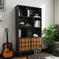 thumbnail image 2 of Hassch Bookshelves and Bookcases with Doors, Floor Standing 4 Shelf Display Storage Shelves, 69 in Tall Bookcase for Home Office, Living Room, Black&Honey, 2 of 8