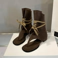 thumbnail image 3 of FRSASU Womens Tassel Embellished Flip Summer Boots Vintage Open Toe Flat with Slip On Mid-calf Booties Coffee, 3 of 7