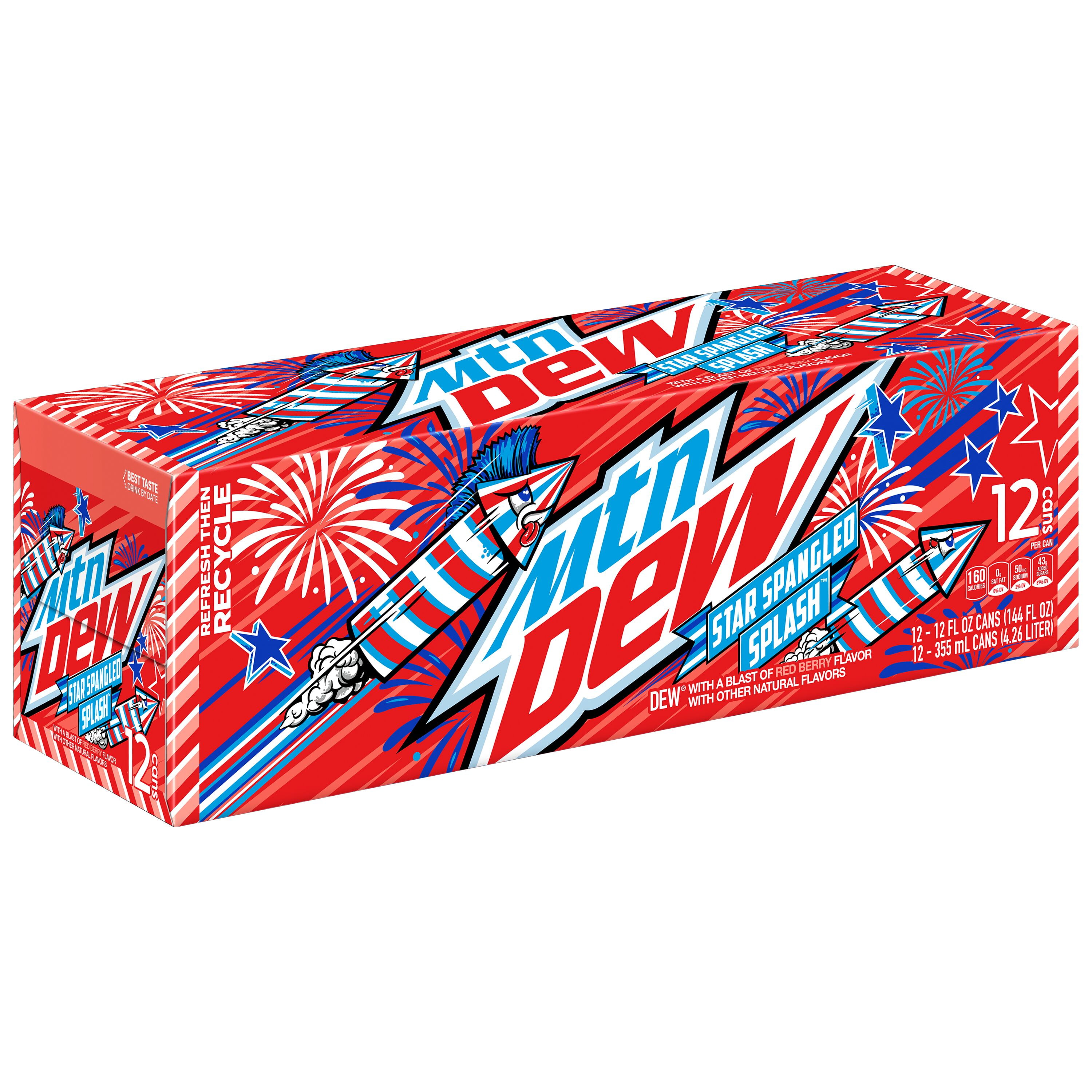 Mountain Dew Star Spangled Splash Red Berry Soda Pop, 12 oz, 12 Pack Cans