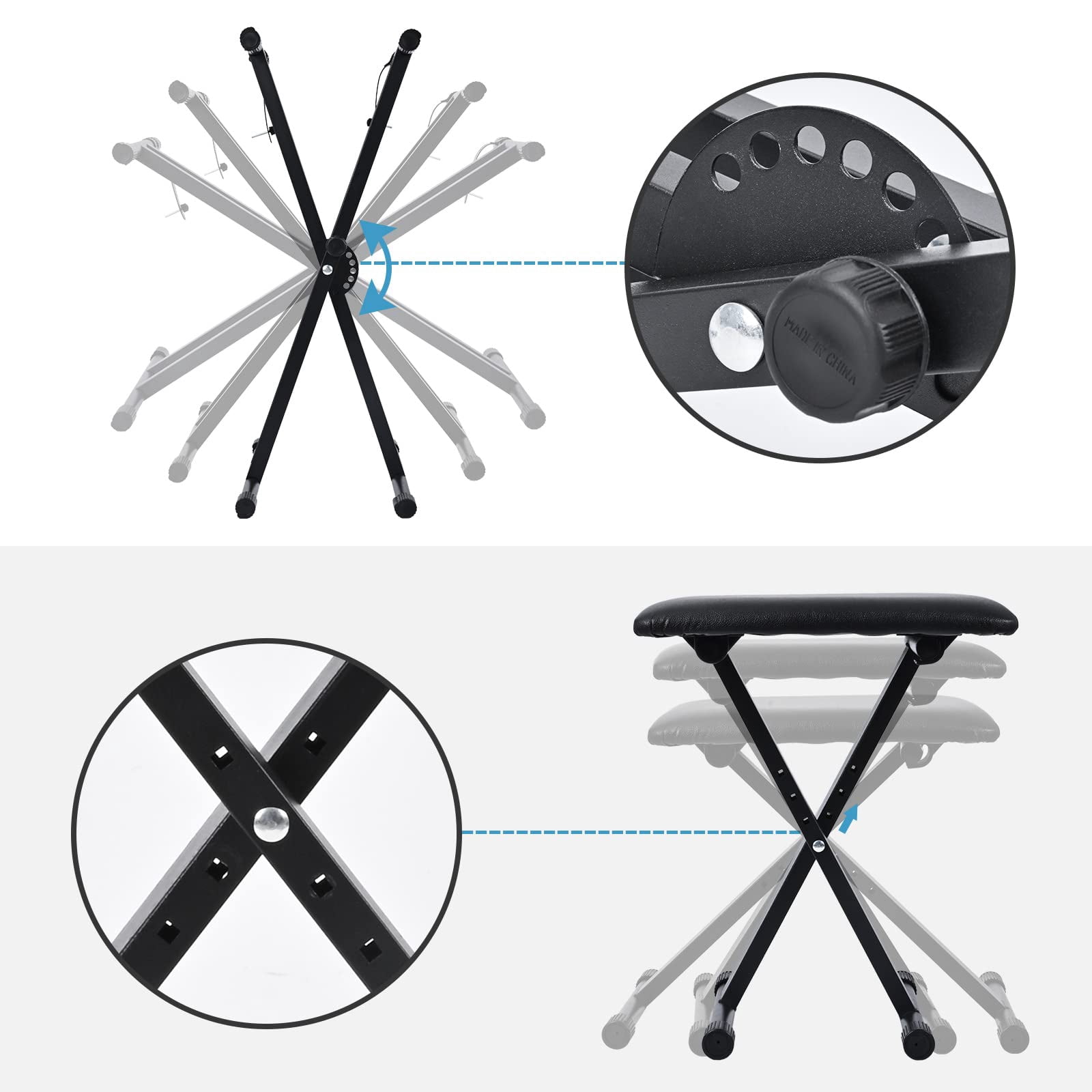 Keyboard Stand & Bench Set  Upgrade Heavy Duty Double-x Adjustable Portable Digital Piano With Locking Straps
