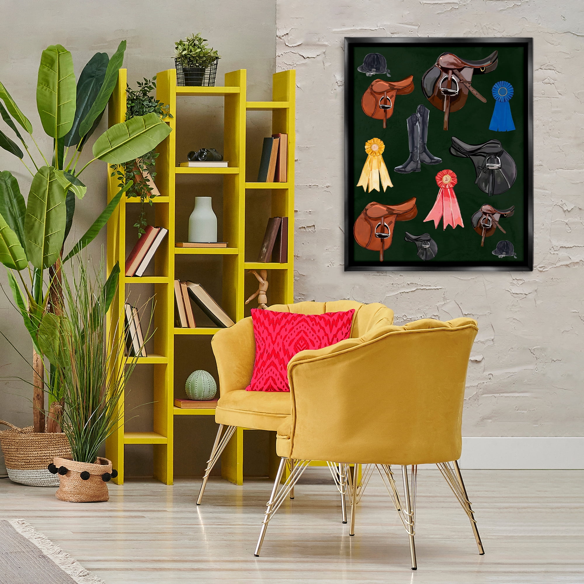 Stupell Industries Equestrian Saddles & Ribbons Sports Painting Black Floater Framed Art Print Wall Art, 25 x 31