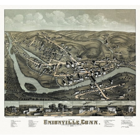 Hartford Connecticut Map - Antique Map of Unionville Connecticut 1878 Hartford County Canvas Art - (24 x 36)