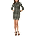 thumbnail image 5 of MODA NOVA Junior's Vintage Mock Neck 3/4 Sleeve Slim Plaid Dress Black Beige XXL, 5 of 5
