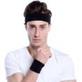 thumbnail image 2 of Paquete de 3 bandas para el sudor, diadema deportiva para hombres y mujeres, banda para el sudor de tela de rizo de algodón atlético que absorbe la humedad para tenis, baloncesto, correr, gimnasio,, 2 of 5