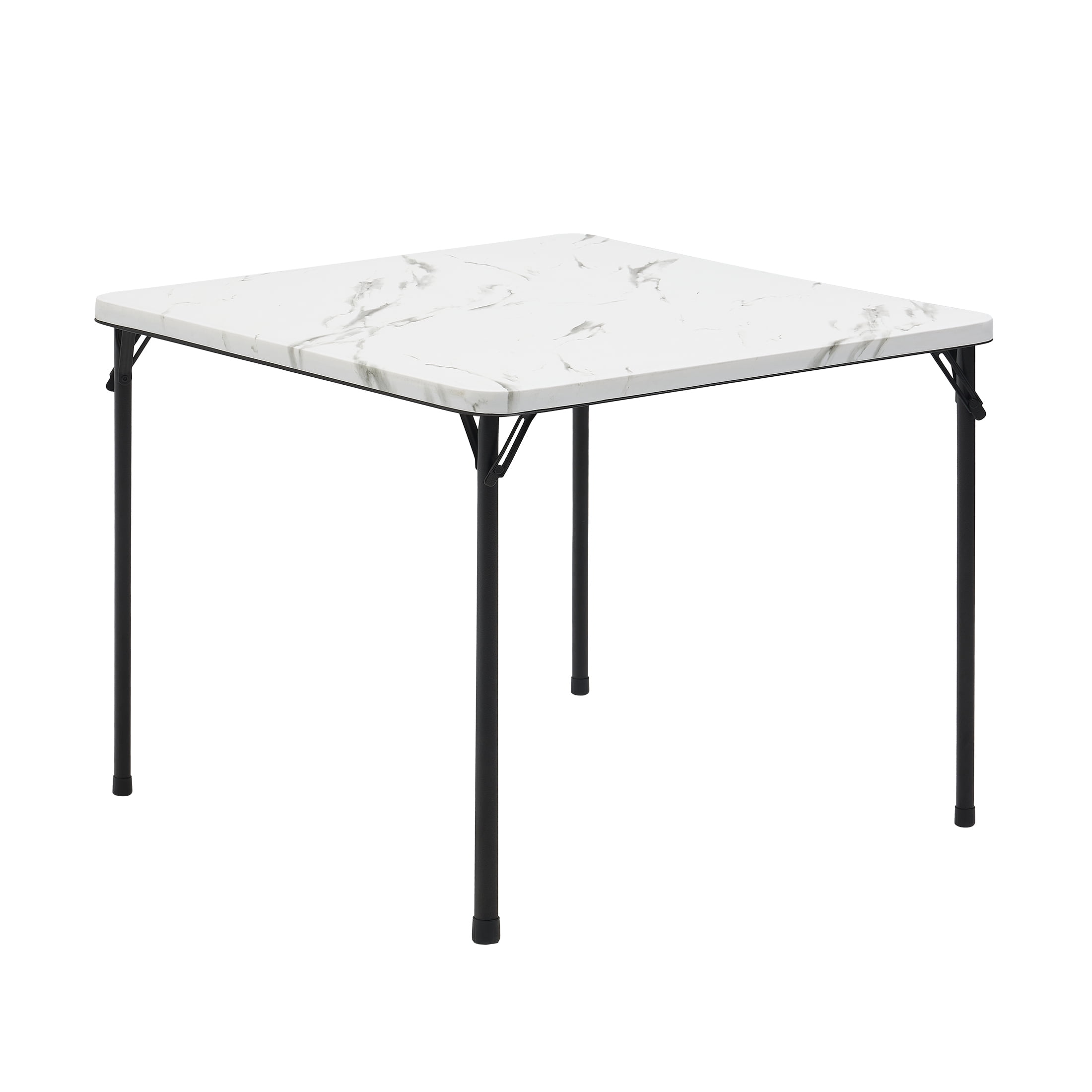 Mainstays 34" Fixed Table Top Folding Legs Card Table, Faux White Marble