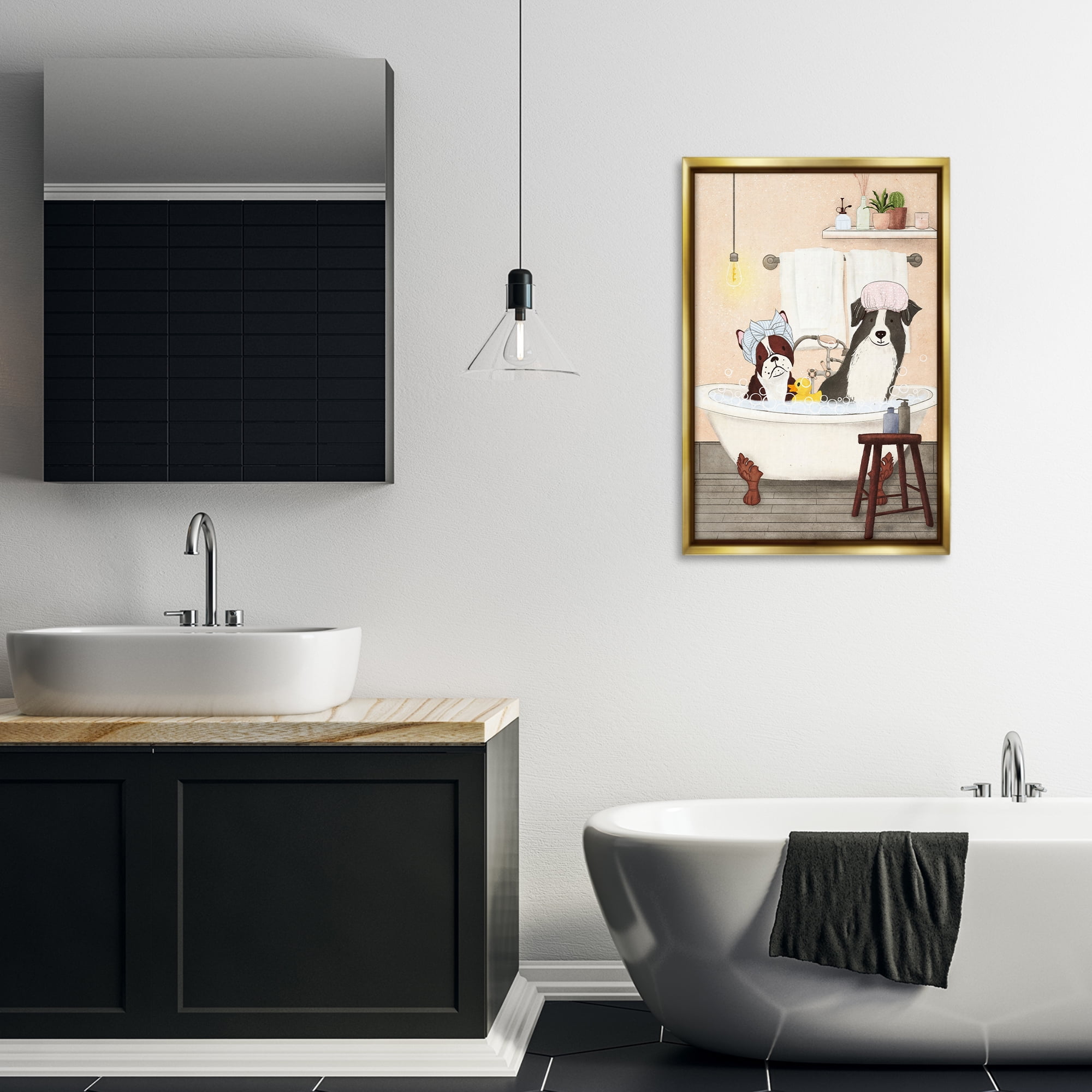 Stupell Industries Doggie Bath Time Typography Painting Gold Floater Framed Canvas Art Print Wall Art, 21 x 31
