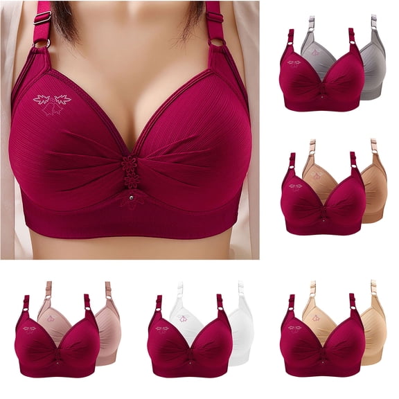 Sokhug 2PC Deep Cup Print Bras Wide Band Back Smoothing Bras for Women Push Up Hide Back Fat Full Coverage Breathable Bras