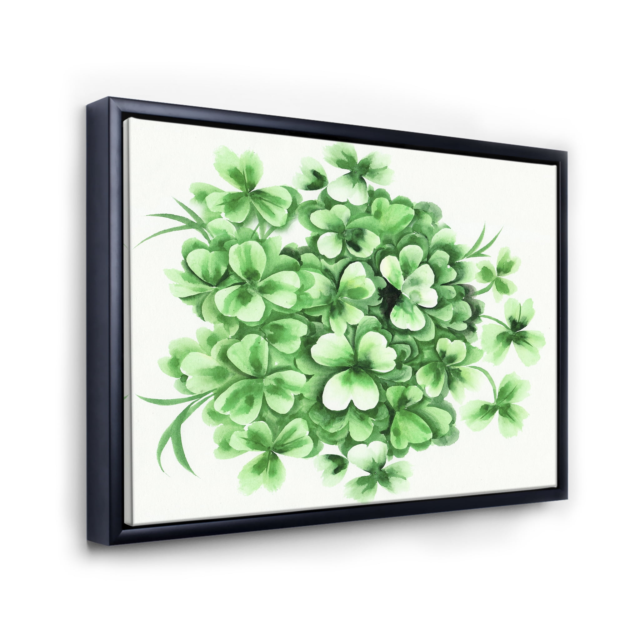 Designart 'Green Vintage Leaves of Shamrock' Traditional Framed Canvas Wall Art Print