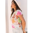 thumbnail image 3 of Women's Multicolour Floral Mesh Lettuce Trim Cropped T-Shirt | [ZhiHiMeRi] | (US 12-14)L, 3 of 12