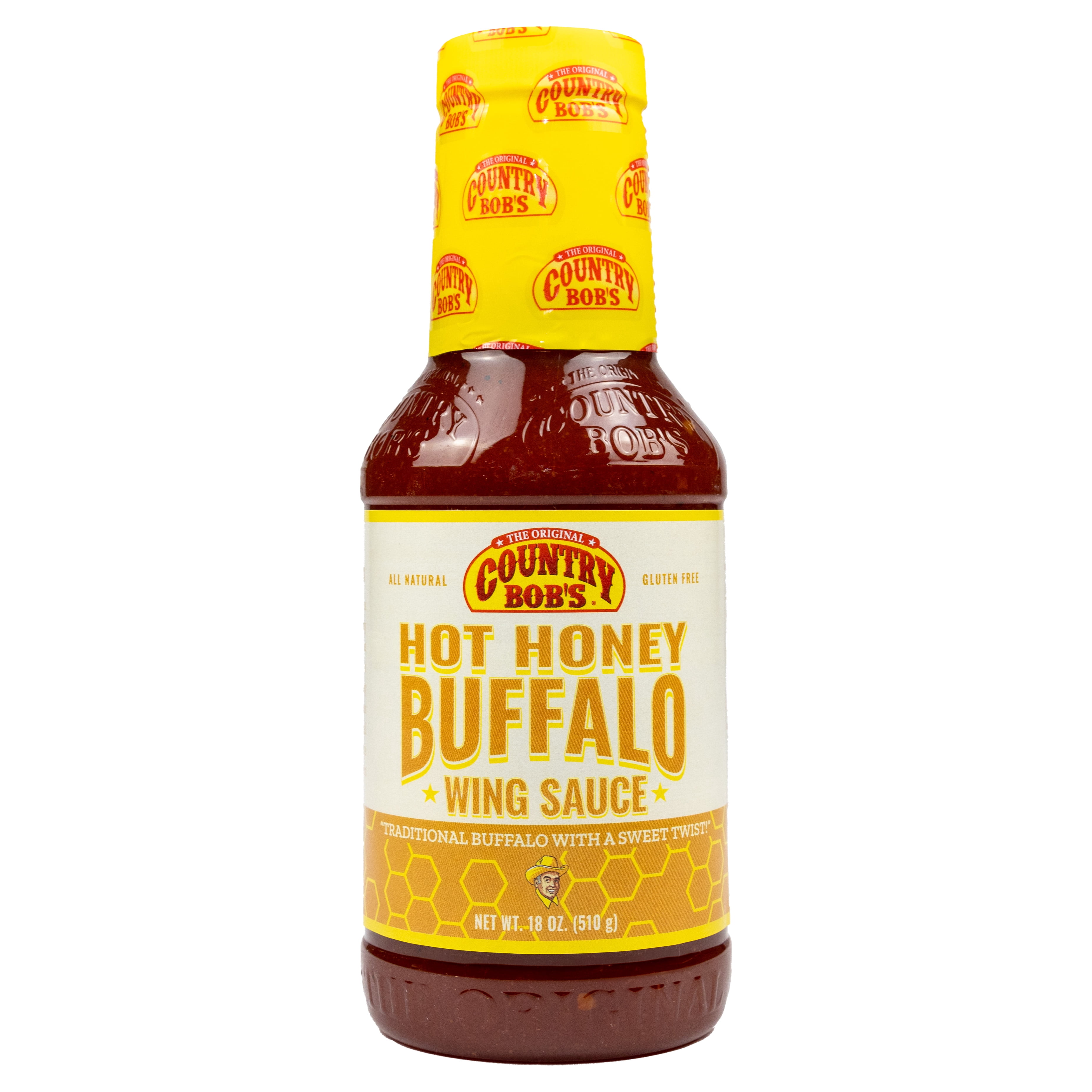 (3 pack) Country Bob’s Hot Honey Buffalo Wing Sauce, 18 oz Bottle, Gluten-Free