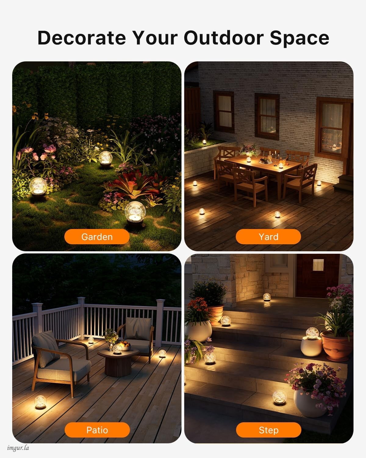 4 Pack Solar Globe Lights Outdoor, 3.9 inch Warm White LED Cracked Glass Path Lights, Waterproof Solar Landscape Lighting for Garden, Yard, Patio, Walkway & Step Decoration