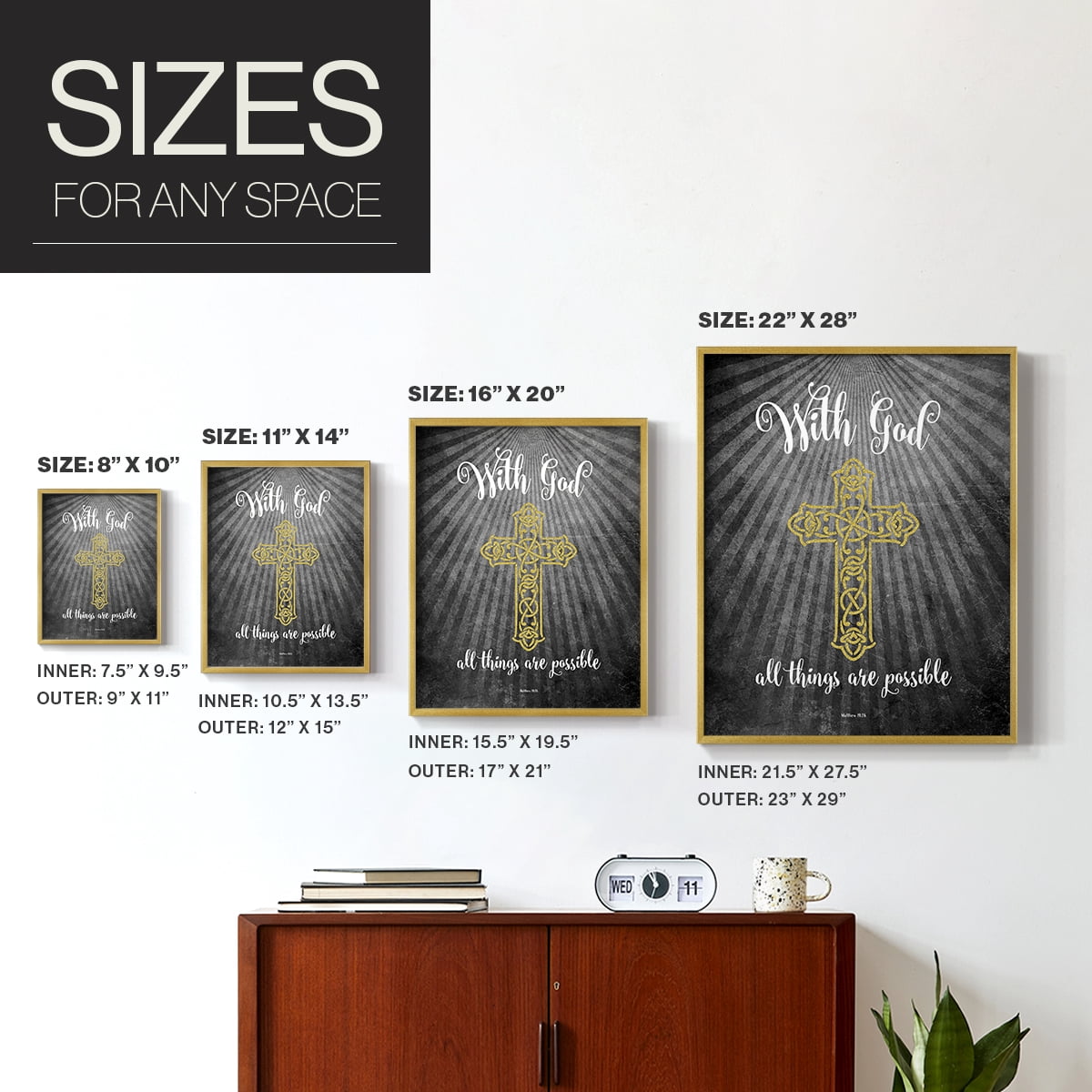 With God Gold Framed Print - Solid Wood in Single Picture Frame Solid Wood 2 Framed Print